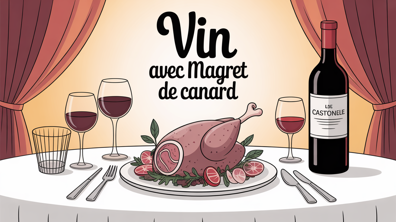 Quel vin avec un magret de canard, magret et vin rouge sur table gastronomique