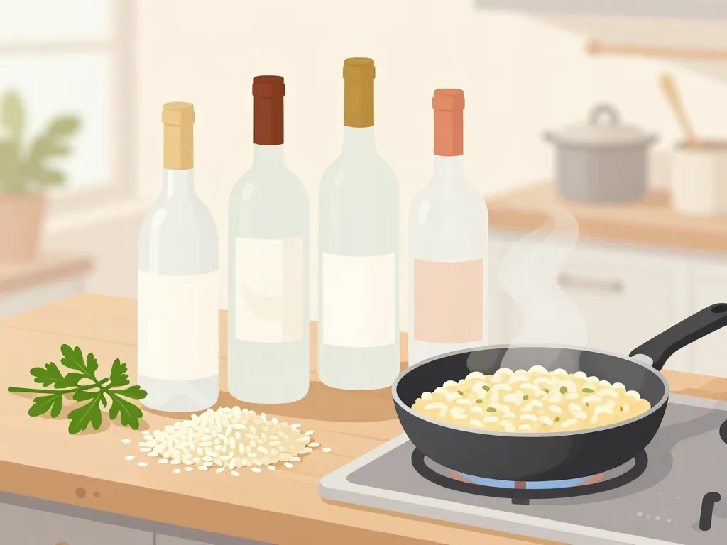 quel vin blanc pour risotto, bouteilles, riz cru et risotto en cuisine