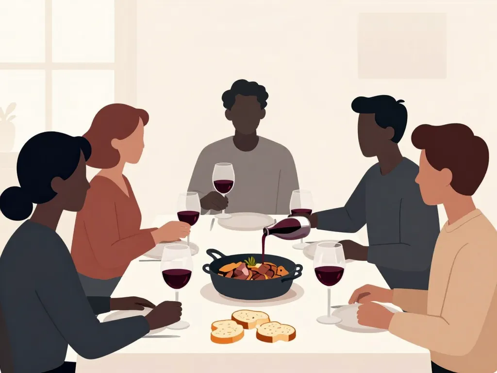 servir vin pour boeuf bourguignon à table
