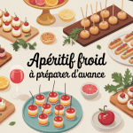 Illustration élégante de recette apéritif froid à préparer d'avance en buffet