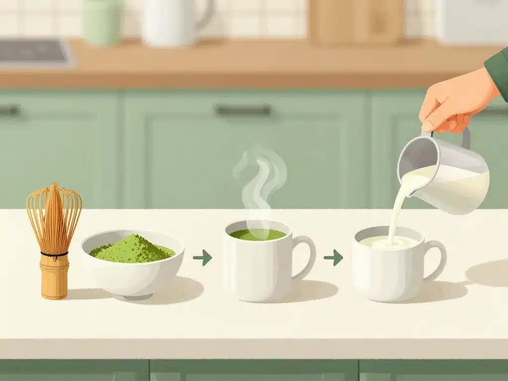 étapes recette matcha latte chaud