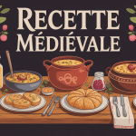 recette medieval illustration table rustique et plats