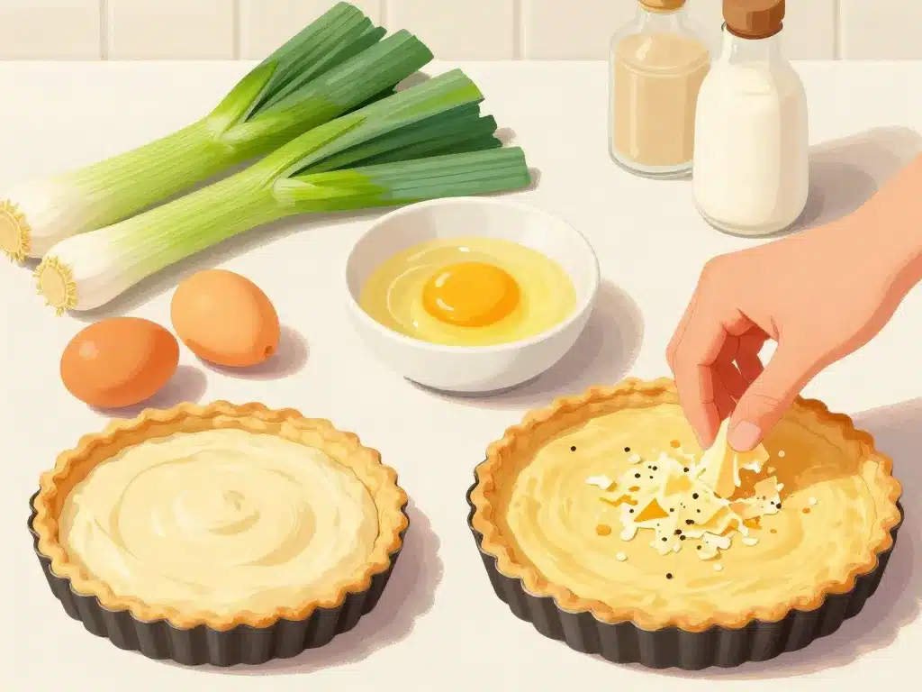 préparation tarte poireaux en cuisine