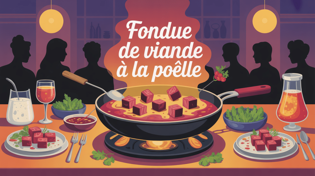 fondue de viande à la poêle sur table, recette conviviale