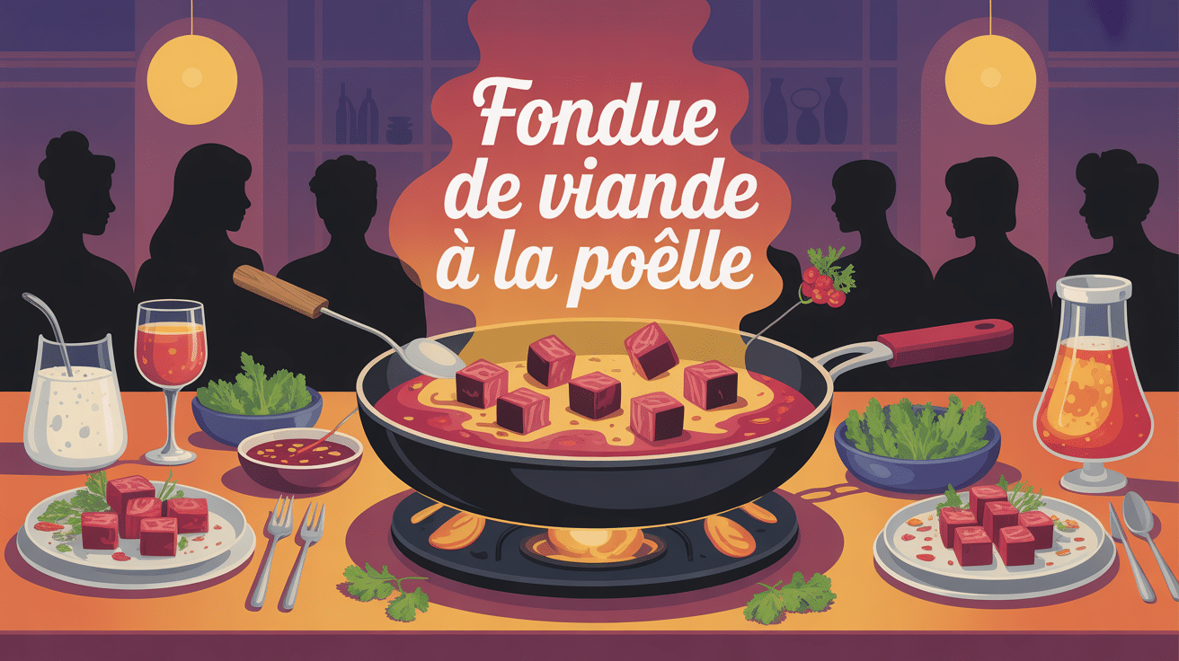 fondue de viande à la poêle sur table, recette conviviale
