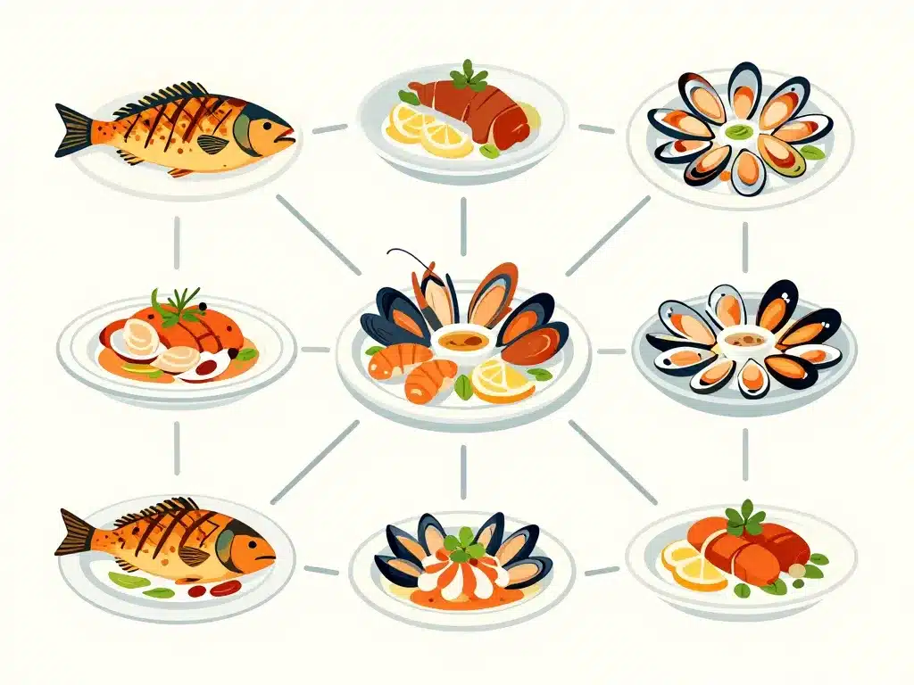 restaurant de fruits de mer nice illustration plats fruits de mer et poissons
