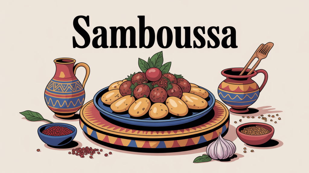 Plat de samboussa dorés sur plateau africain