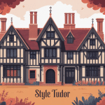 façade maison style tudor avec colombages et cheminée