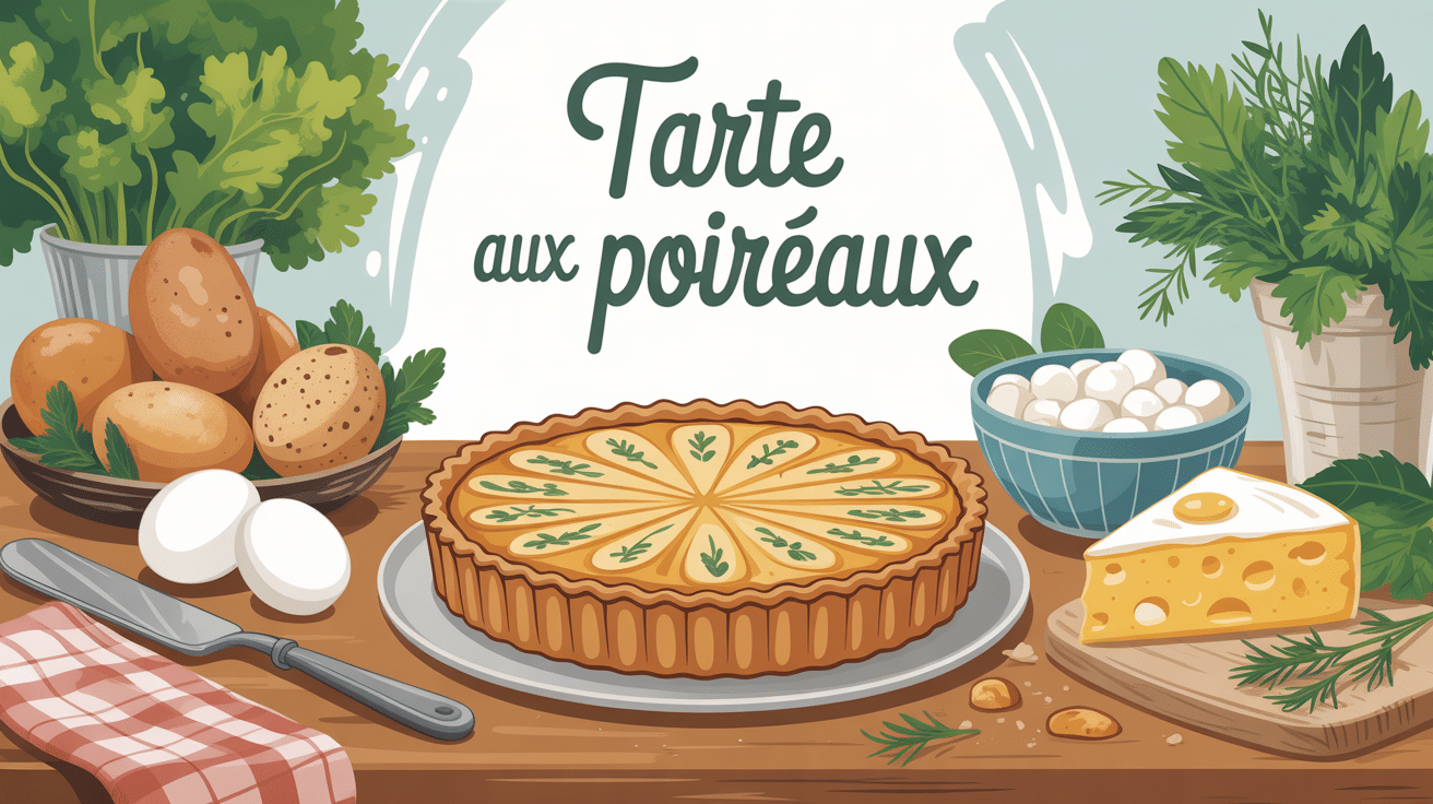 tarte poireaux dorée avec ingrédients frais