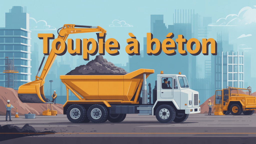 camion toupie à béton versant béton sur chantier