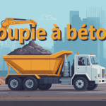 camion toupie à béton versant béton sur chantier
