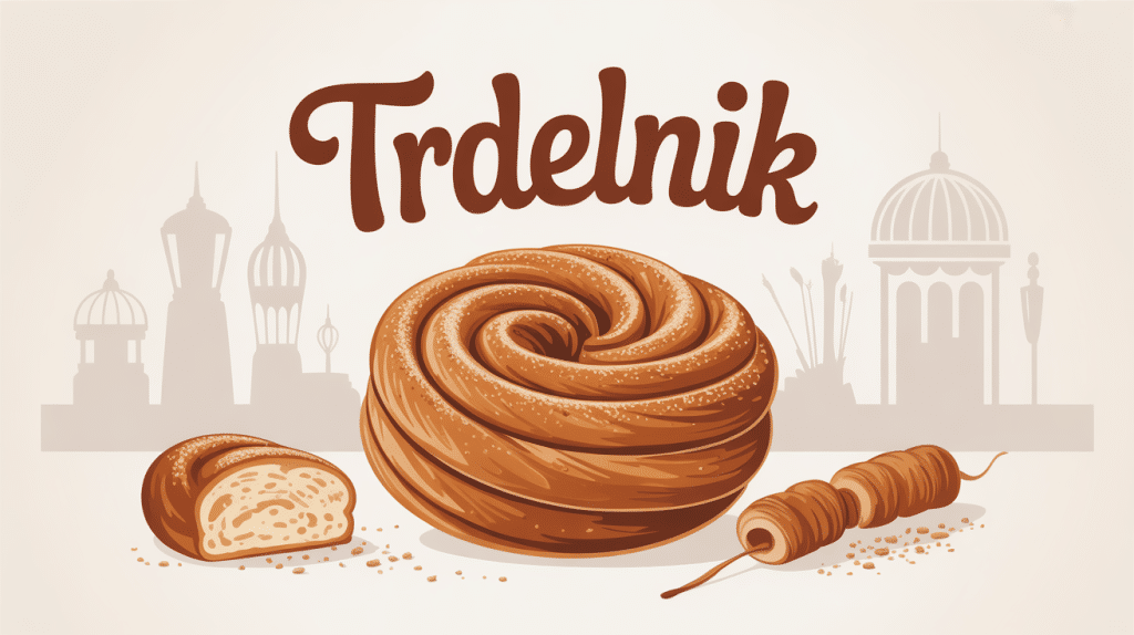 Trdelnik doré sur broche, cannelle et sucre