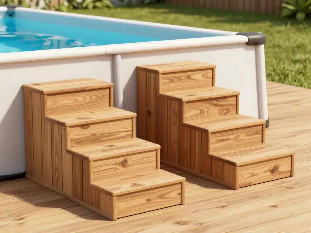 comparaison types escalier bois piscine hors sol