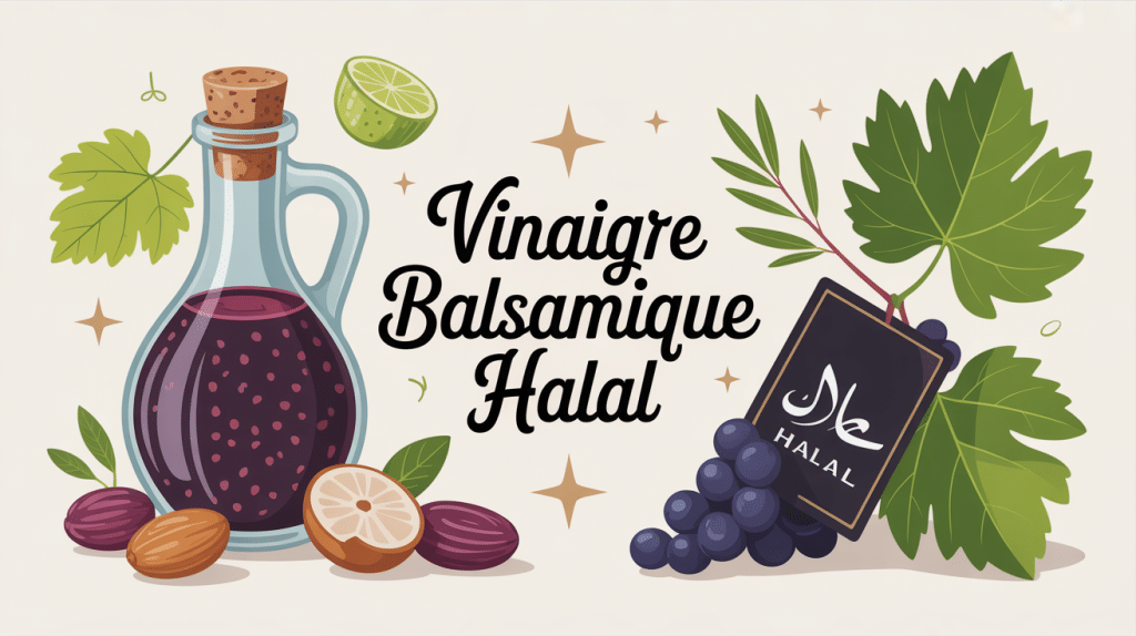 Illustration bouteille vinaigre balsamique halal stylisée