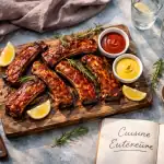 Barbecue cuisine extérieure travers de porc planche bois