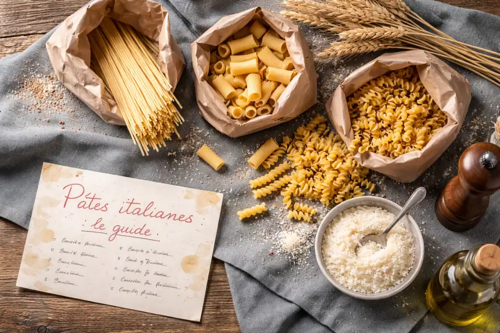 pates italiennes marques artisanales sur table rustique