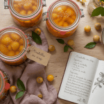 Bocaux de mirabelle au sirop sans stérilisation sur table