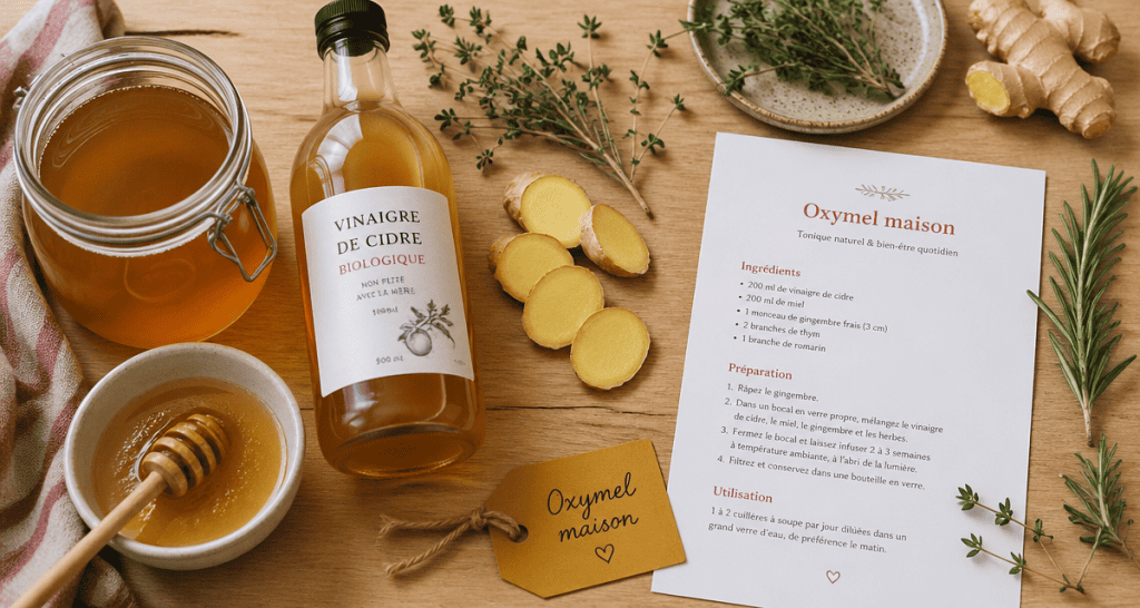 oxymel recette maison sur plan de travail