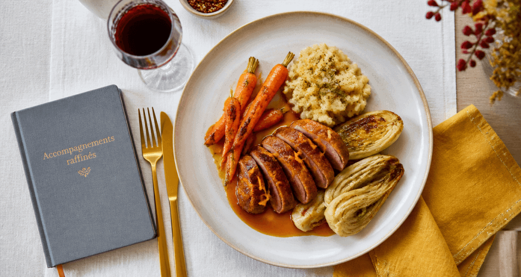 accompagnement canard à l'orange sur assiette élégante