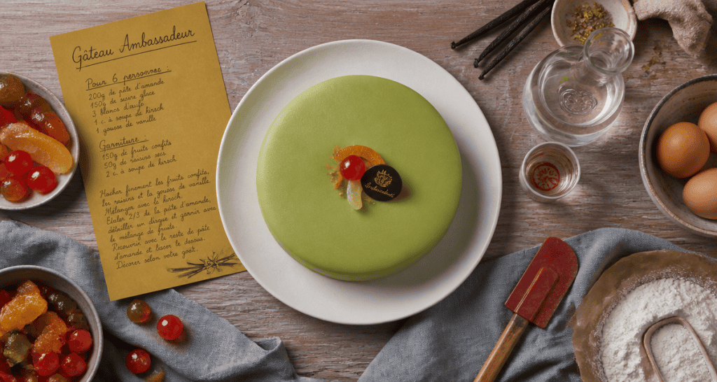 ambassadeur gateau avec pâte d’amande et fruits confits