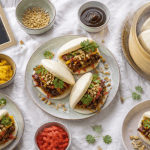 Bao bun maison ouverts avec porc laqué et panier vapeur