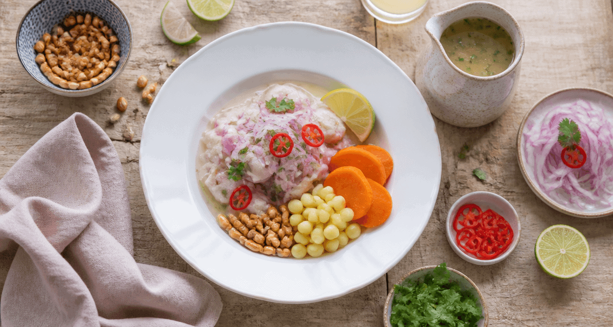 ceviche peruvien authentique avec patate douce et maïs