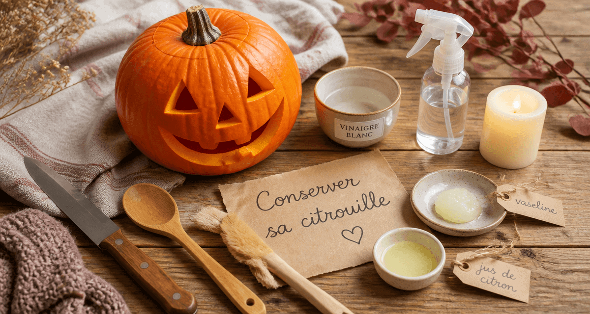 conserver citrouille halloween sur table avec ustensiles