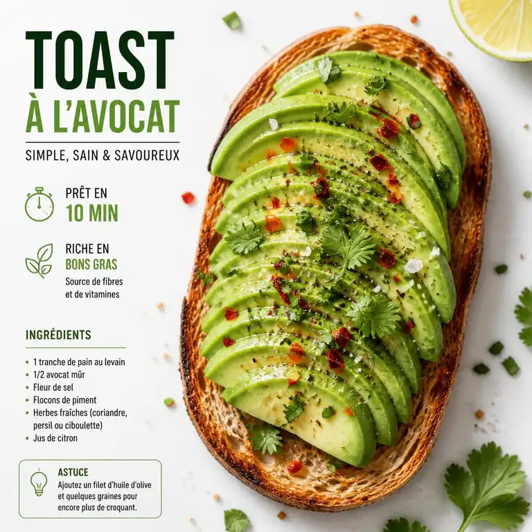 Recette toast avocat sur pain au levain avec piment et herbes