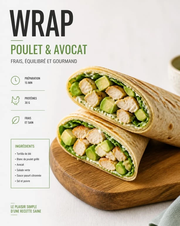 Wrap poulet avocat frais pour une pause snacking équilibrée