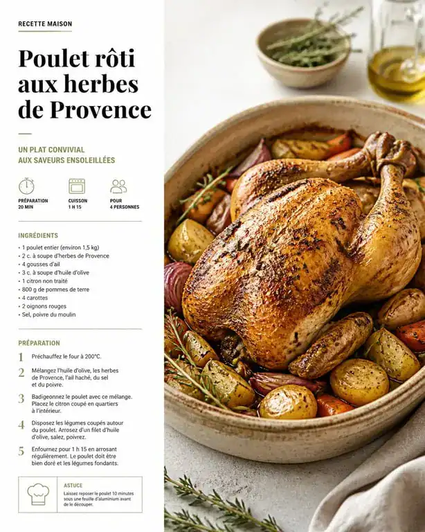 Poulet rôti traditionnel aux herbes de Provence avec légumes de saison