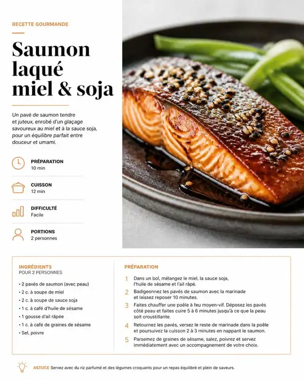 Pavé de saumon laqué au miel et soja, assaisonnement pour saumon réussi