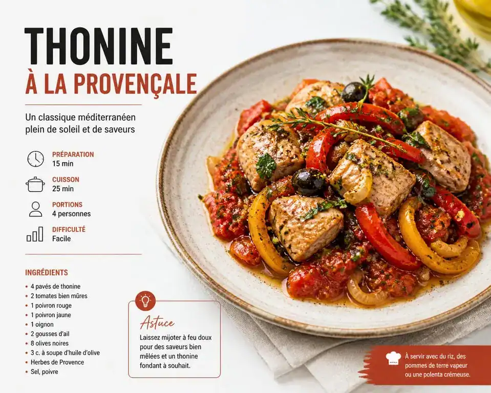 Recette de thonine à la provençale servie dans une assiette