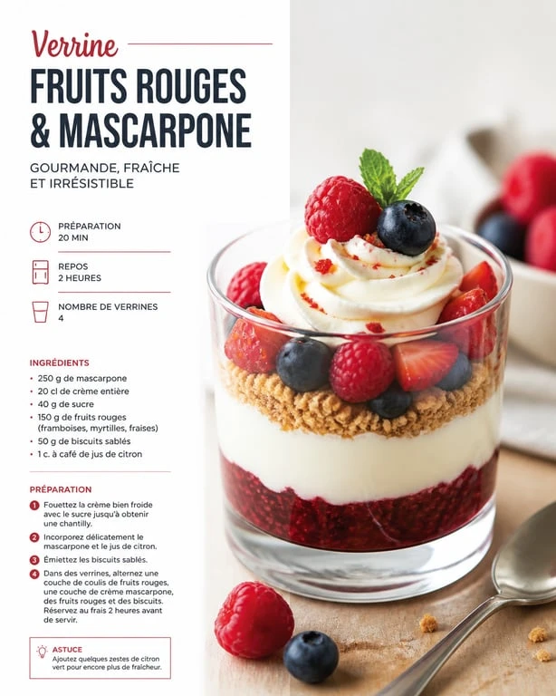 Verrine gourmande aux fruits rouges et crème de mascarpone pour dessert facile