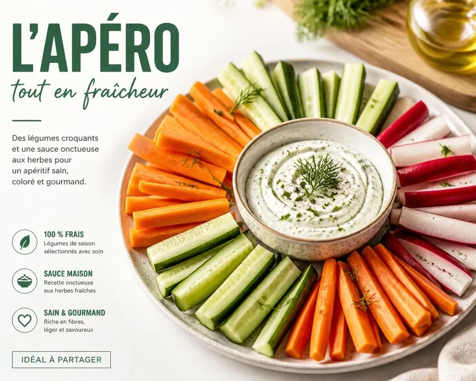 Plateau de crudités frais avec sauce maison pour apéro