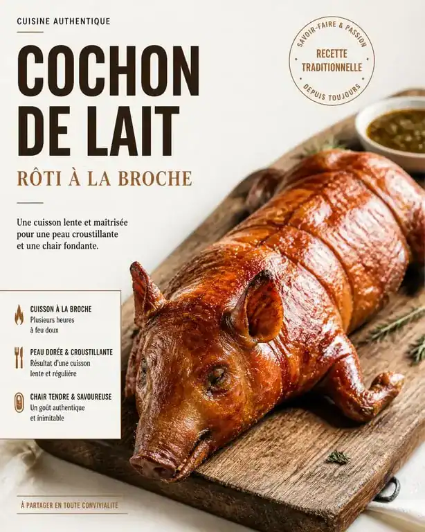Porcelet à la broche rôti et croustillant prêt à être découpé