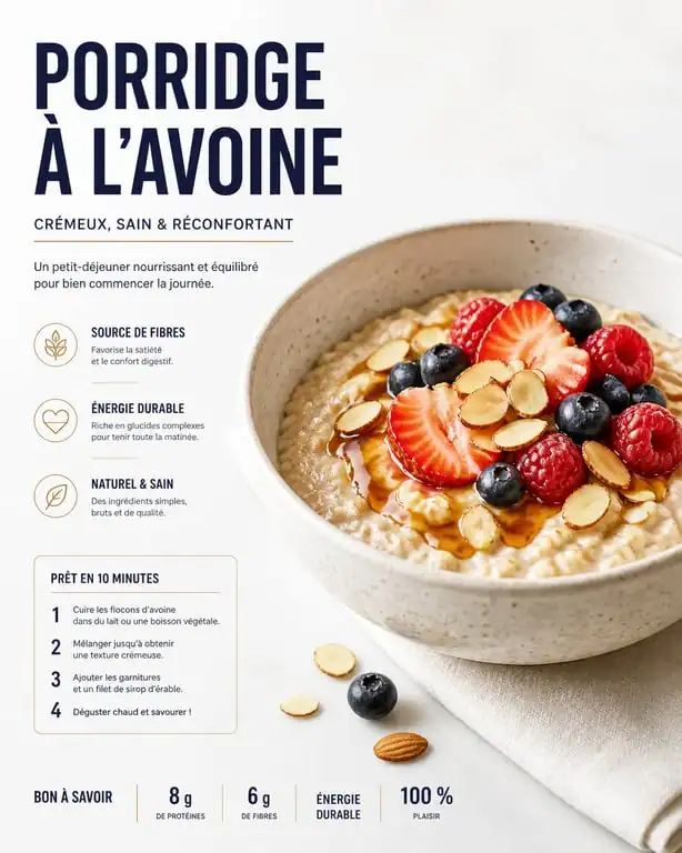 Recette de porridge maison crémeux avec fruits et noix