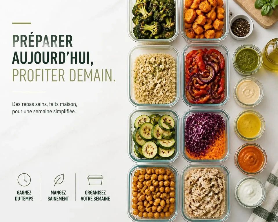 Exemple de préparation de repas en batch cooking pour un menu famille semaine équilibré
