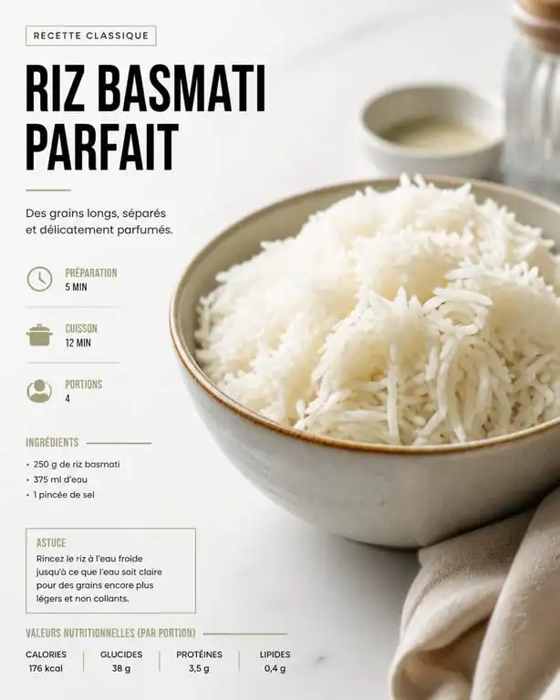Bol de riz basmati cuit au micro-ondes, grains parfaits et détachés.