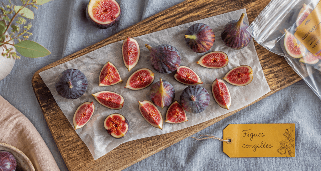 figues congelées sur plateau en bois