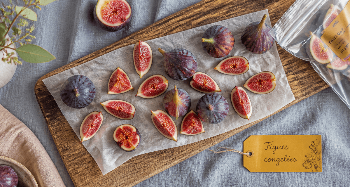 figues congelées sur plateau en bois