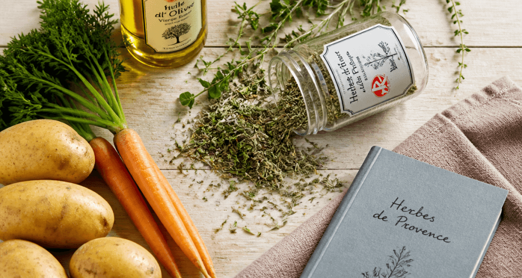 herbes de provence sur plan de travail avec légumes