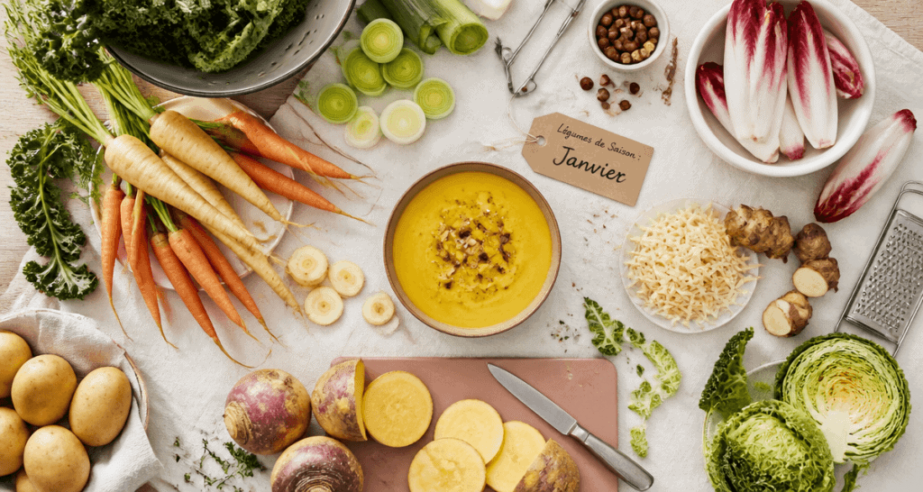 légumes de saison janvier sur table d'hiver