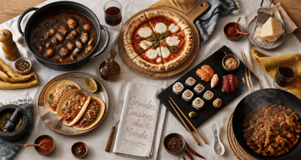 Les 5 grandes cuisines du monde plats sur table