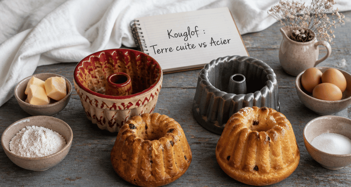 moule kouglof terre cuite et acier avec brioches