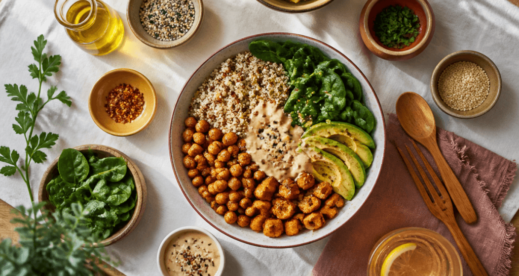 Nourriture healthy bowl quinoa avocat pois chiches