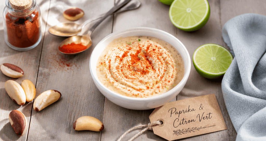 Paprika and citron vert sur crème noix du Brésil