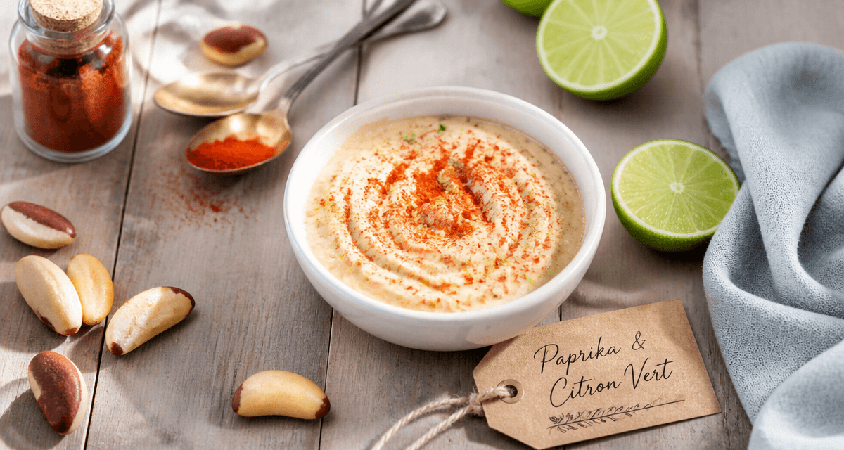 Paprika and citron vert sur crème noix du Brésil