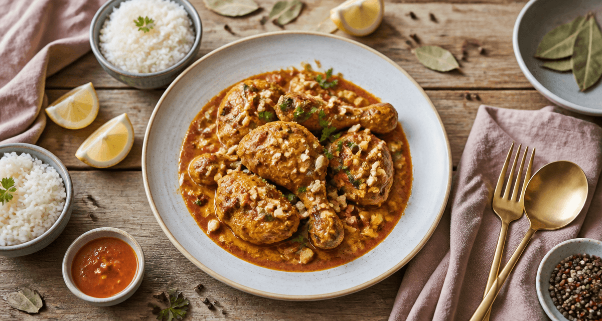 plat a base de poulet mafé avec riz et épices