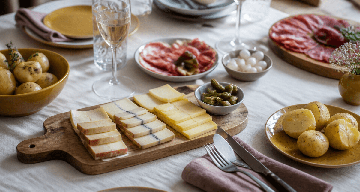 fromage a raclette par personne sur table avec accompagnements