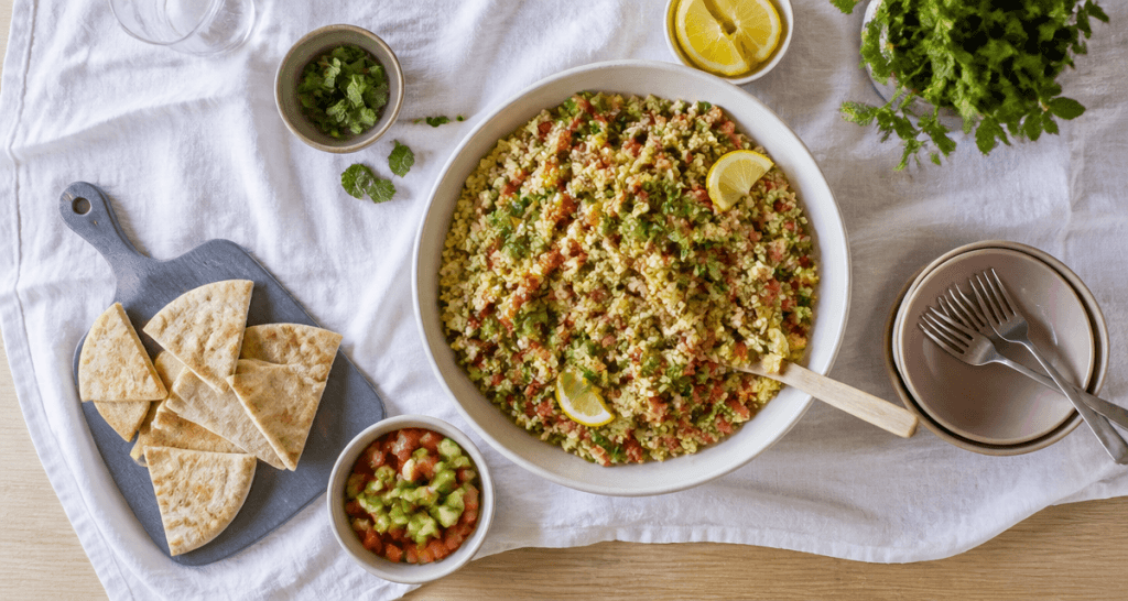 recette taboulé méditerranéen en salade colorée